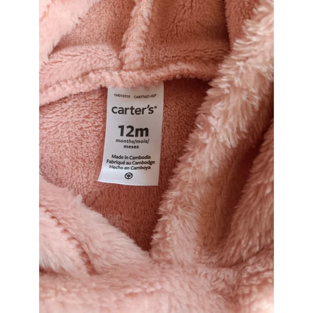 Jacket New Carters Hoodie Infant Girls Faux Fur Pink Plush Pull Over 12 months